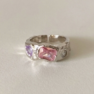 Trendy irregular shape brass ring inlay cubic stone 