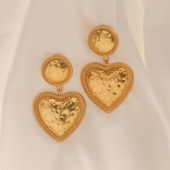 Trendy 18k gold hammer surface chunky heart earring