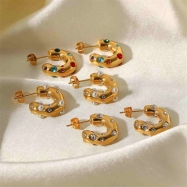 Trendy hoop paved with colorful stone earring